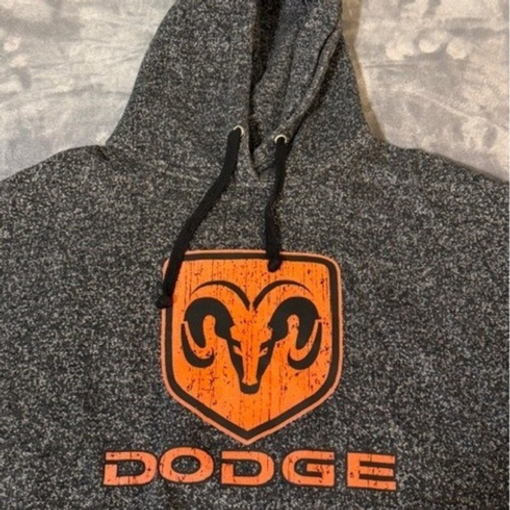 Dodge Ram Graphic Logo Hoodie Sweatshirt Heathered Black White Women's 2XL